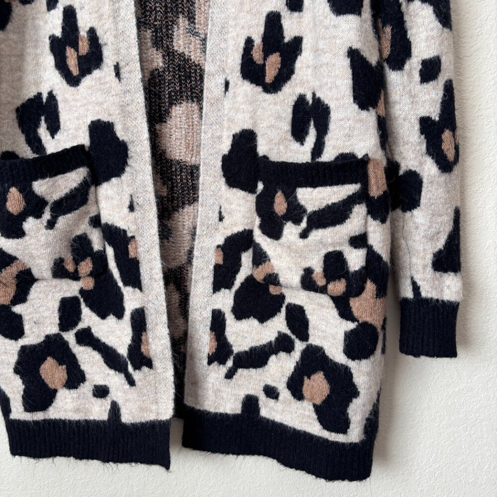 Altar'd State Boho Cozy Leopard Printed Open Front Longline Cardigan Sweater - Picture 5 of 10